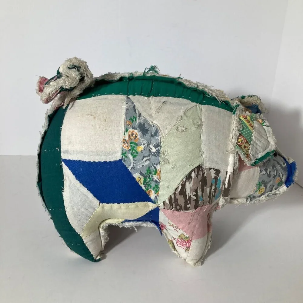 Vintage Handmade Quilted Pig Stuffed Animal 9 x‎ 12